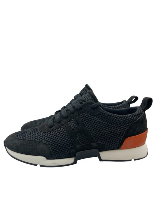 Hermes Men Hermes Lace Up Sneakers Suede Logo Mesh Black